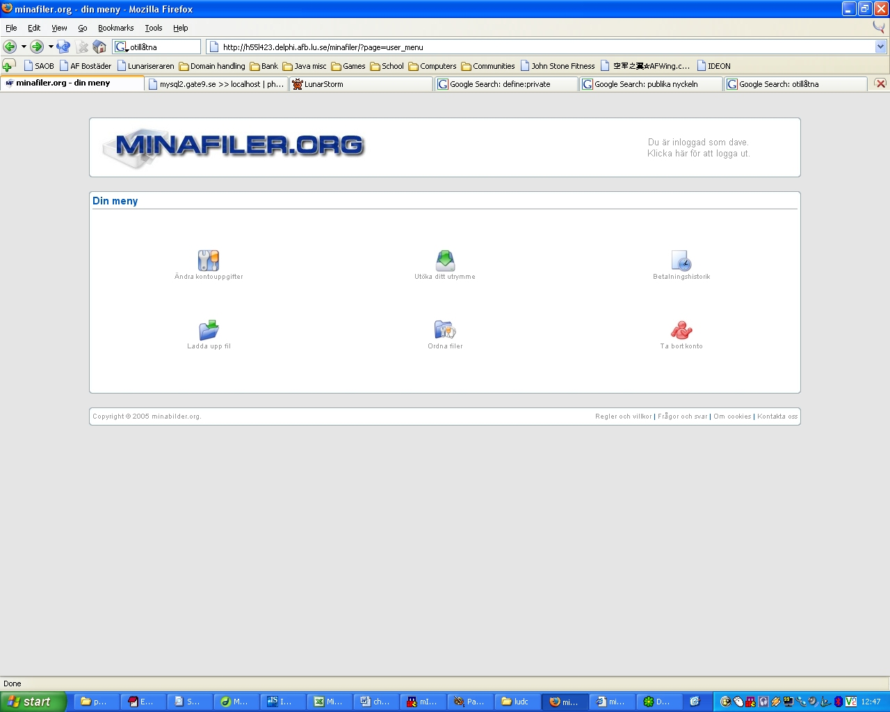 screenshot of Minafiler.org (My Files)