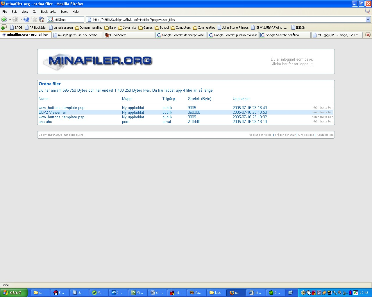 screenshot of Minafiler.org (My Files)